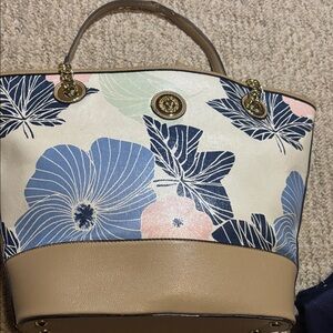 Anne Klein Floral Tote Bag - Blue, Pink, Cream, Tan